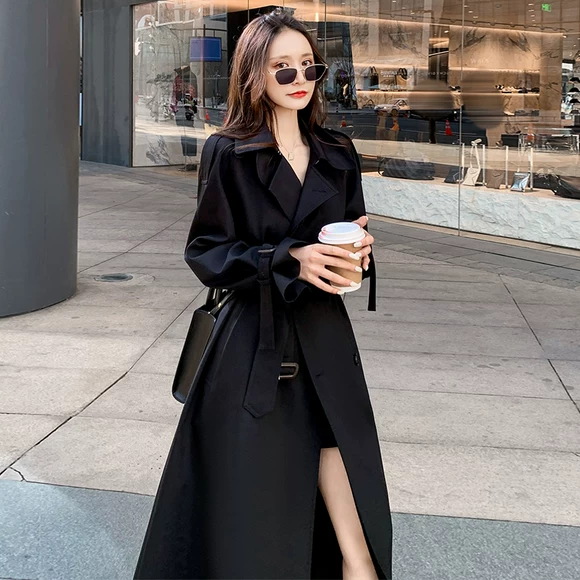 Real shot 2019 xuân mới Hàn Quốc Dongdaemun nữ retro chic áo gió thắt lưng dài áo khoác gió - Trench Coat áo khoác lông nữ