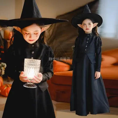 Halloween Trẻ Em Trang Phục Hóa Trang Nhà Ảo Thuật Phù Thủy Áo Dây Trường Trình Diễn Trình Diễn Trang Phục Dark Elf