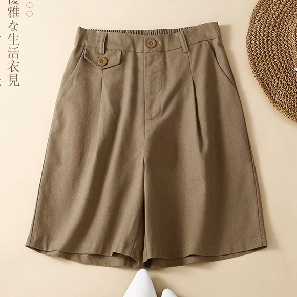 Phiên bản Hàn Quốc của quần cec nữ mùa hè mới 2019 sinh viên in màu rắn eo cao quần lọt khe quần lửng ống rộng chân váy - Quần short quần short thun nữ mặc nhà