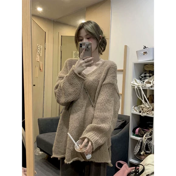Thời trang Jinru 2018 mới của phụ nữ Hàn Quốc hoang dã mùa xuân và mùa thu tải màu lỏng túi áo len áo len thủy triều - Áo len cổ chữ V