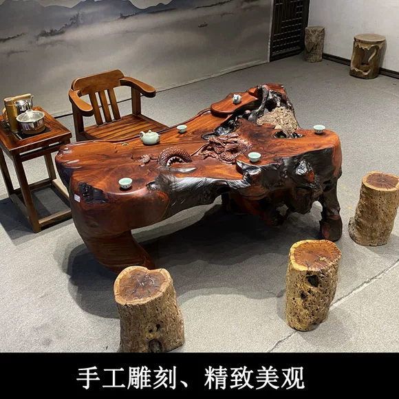 Rễ khắc phân gỗ khối gỗ gốc cây cọc bàn trà bàn cà phê với phân lớn tấm khung tròn phân gỗ - Các món ăn khao khát gốc bàn ghế gốc cây mini