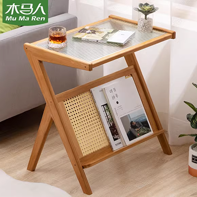 Tempered glass bàn cà phê hình chữ nhật căn hộ nhỏ phòng khách gỗ veneer đồ nội thất Trung Quốc bàn cà phê gỗ