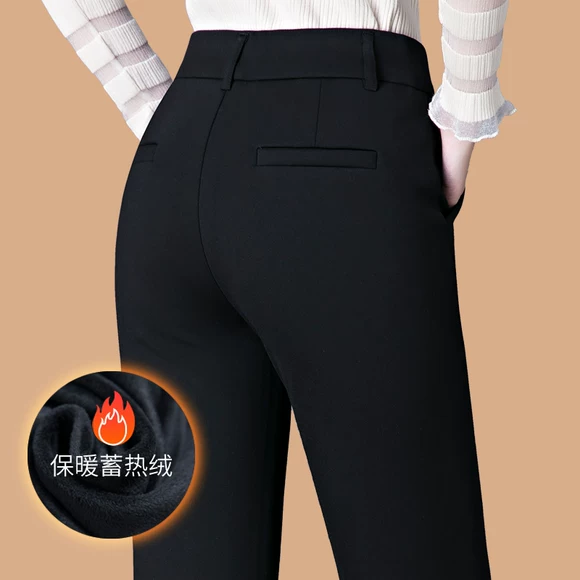 Quần da nữ mùa thu và eo co giãn cộng với kích thước cộng với nhung dày pu pu mặc quần legging co giãn eo cao quần - Khởi động cắt