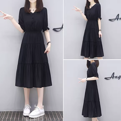 Bán buôn 2019 phiên bản tiếng Hàn của phụ nữ có kích thước lớn lỏng lẻo là áo quây dài mảnh Một chiếc váy nữ mùa hè một thế hệ - A-Line Váy đầm xòe dài