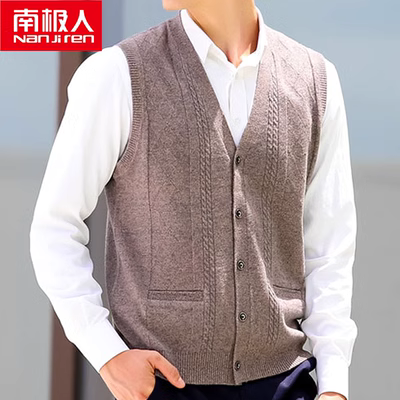 Nam cực trung niên cha tinh khiết len ​​vest nam V-Cổ mùa thu và mùa đông lỏng dệt kim cardigan không tay vest nam áo len áo khoác len hàn quốc