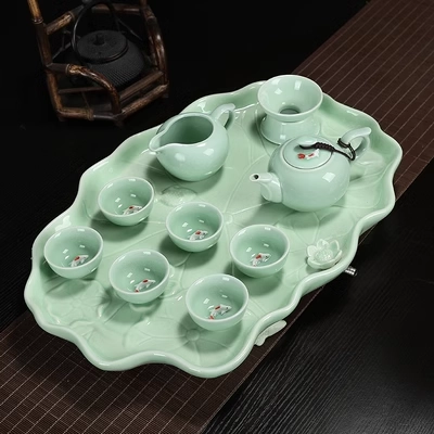 Bộ bàn trà bằng gốm sứ Long Tuyền celadon cối xay đá bán tự động bộ ấm trà đặt bộ ấm trà chén đặt nhà - Trà sứ bộ ấm trà decopro