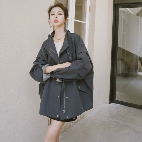 Áo khoác mới mùa xuân và mùa thu 2019 áo khoác nữ Slim áo ngực đôi nữ dài phần trên đầu gối gió Quần áo nữ Hàn Quốc - Trench Coat áo khoác mùa đông nữ