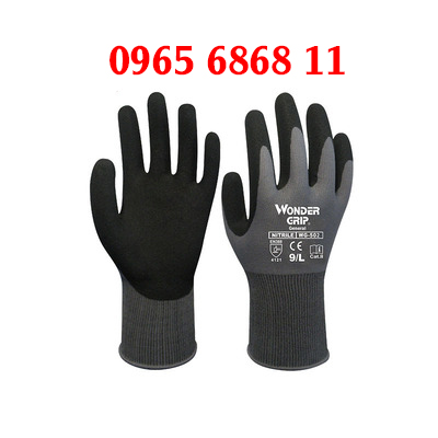 Găng tay bảo hộ WG-502 Nitrile nhúng polyester thoáng khí chống mài mòn gang tay lao động bảo vệ tay