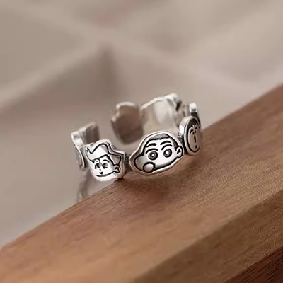 [South of Lane] 925 sterling bạc cát xanh cá sáng bóng dễ thương cá sóng bơi trong vòng nước nhẫn đôi