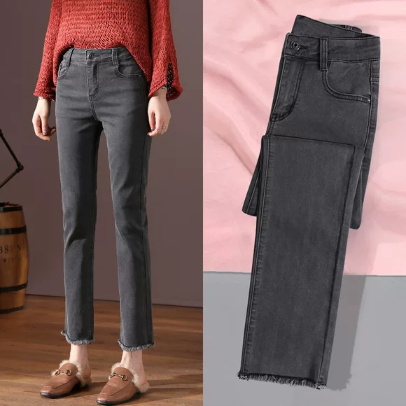 Quần jean nữ lớn răng cưa mỏng chân bút chì chặt quần 6008 quần baggy jean nữ