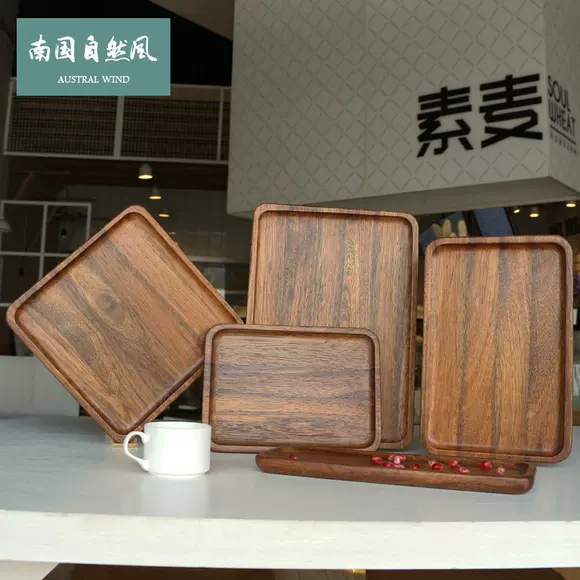 Cốc sáng tạo khay gỗ hình chữ nhật vòng tấm khay tấm gỗ hộ gia đình khay trà bằng gỗ khay gỗ khay trà gỗ chạm khắc