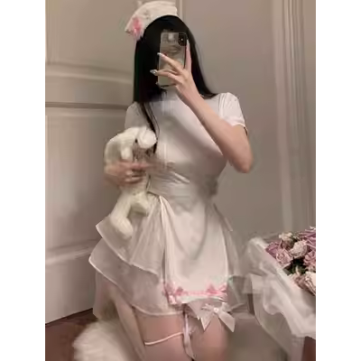 Đồng phục y tá cos đồng phục y tá nguyên chất Desire hottie nơ váy ngủ trang phục cosplay đồng phục nhà đồng phục mùa hè thoáng khí