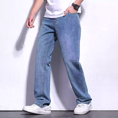 Mùa hè quần rộng nam thẳng ống eo jeans lỏng quần chân rộng kích thước lớn chân dày phần mỏng triều chất béo