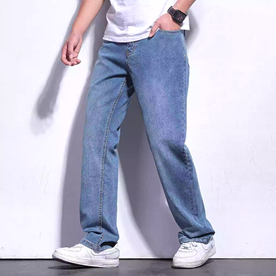 Mùa hè quần rộng nam thẳng ống eo jeans lỏng quần chân rộng kích thước lớn chân dày phần mỏng triều chất béo quan ao nam