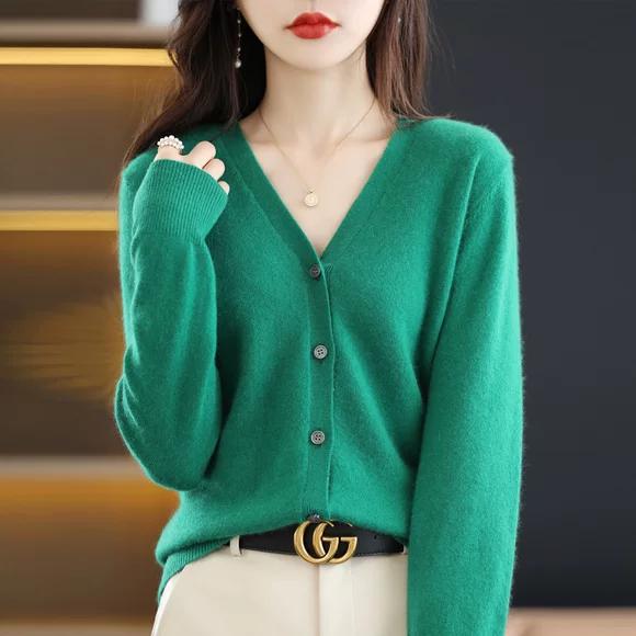 Áo len nữ mùa thu mới 2018 đầu mùa thu nữ đính cườm phiên bản Hàn Quốc của áo len cổ chữ v ngắn 2019 - Áo len cổ chữ V