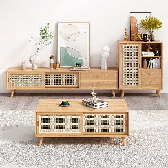 Tủ gỗ khung gỗ truyền hình hiện đại tối giản Trung Quốc đơn giản hai mặt bàn cà phê Tủ kết hợp tủ phòng khách căn hộ nhỏ - Buồng tủ âm tường phòng ngủ