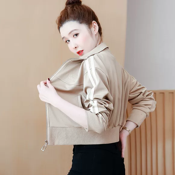 Nhà mới quần áo Handu 2019 mùa xuân của phụ nữ kẻ sọc mới đoạn ngắn áo khoác len áo khoác len thiết kế nữ - Áo khoác ngắn