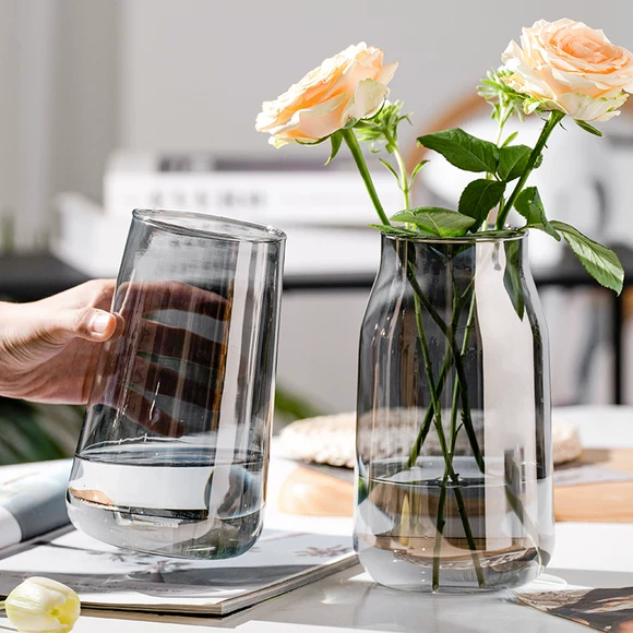 Tối giản Bắc Âu sáng tạo kính màu bình thủy canh xanh củ cải tre hoa khô hoa bình hoa trang trí phòng khách - Vase / Bồn hoa & Kệ