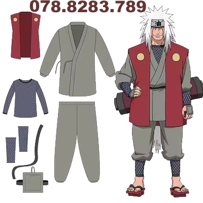 Chính hãng NARUTO Naruto Jiraiya COS trang phục Làng Lá Sage cosplay phù hợp với trán bảo vệ toàn bộ quần áo
