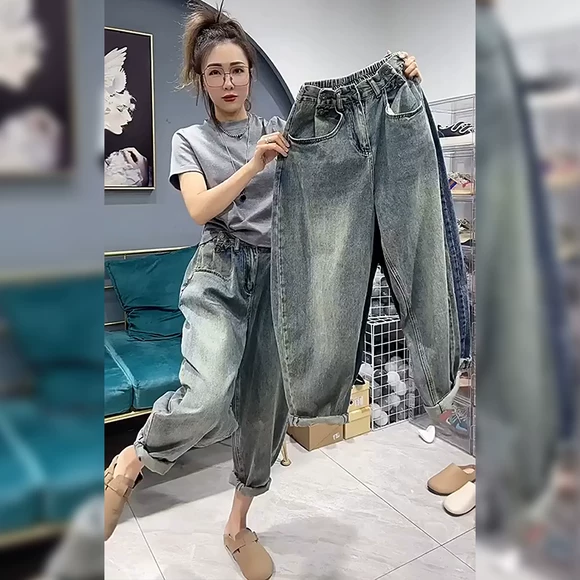 Thắt lưng thun và quần jeans nhung nữ sinh viên Hàn Quốc bf hoang dã mùa thu đông thời trang công sở nữ cao cấp