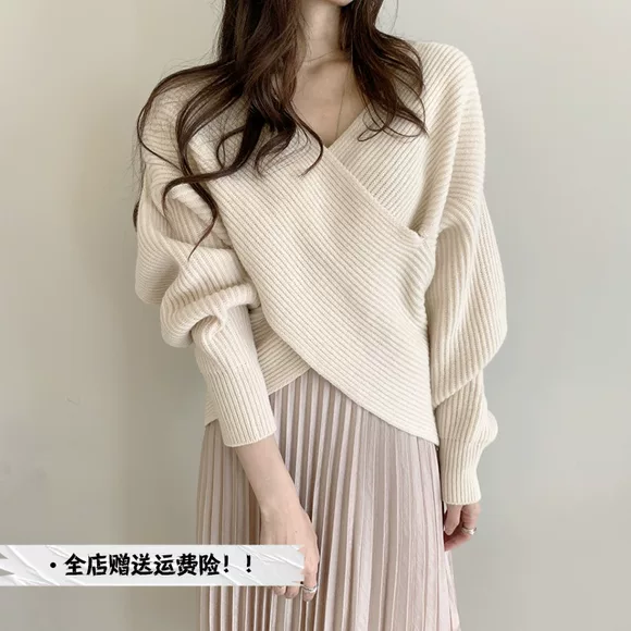 Áo len cổ lọ hình trái tim nữ ngắn đoạn đầu thu đông 2019 mới v-cổ mỏng phần đáy áo len mùa thu thủy triều - Áo len cổ chữ V áo khoác len nữ