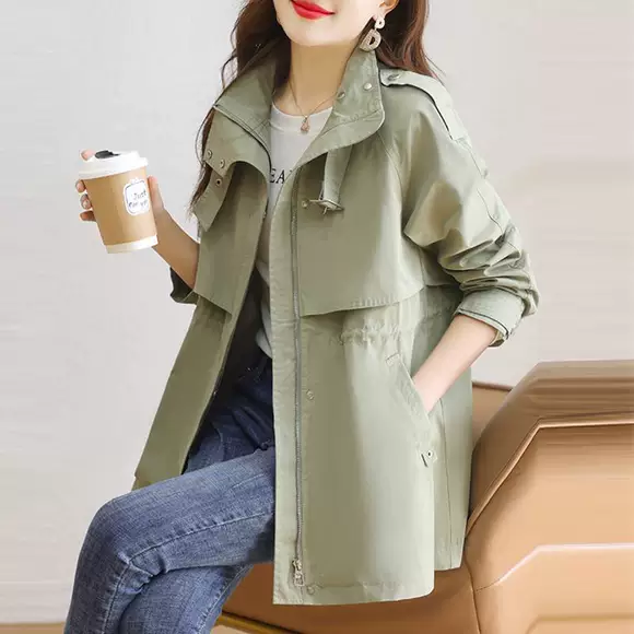 2019 mùa thu mới lỗ denim áo khoác khâu cổ áo chữ thêu áo mỏng mỏng áo gió nữ - Trench Coat mẫu áo khoác đẹp