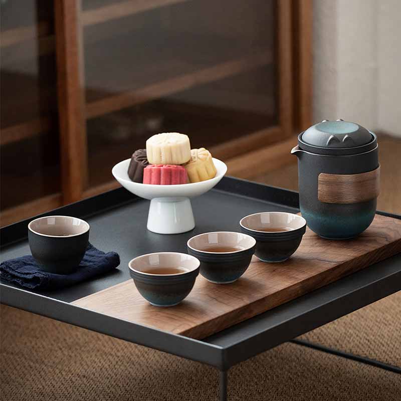 Bộ tách trà đá sáu màu theo phong cách Nhật Bản tách trà gốm kungfu kết hợp bộ trà ấm trà đặc biệt bình ủ trà 10l
