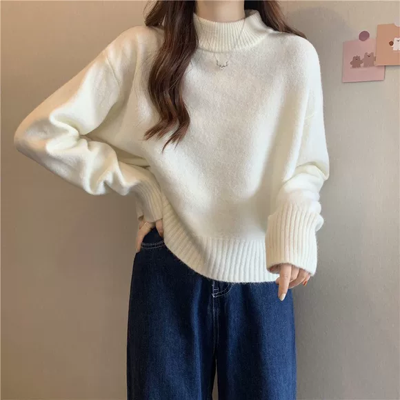 Áo len cổ lọ mùa thu đông cổ đông phiên bản Hàn Quốc dài 2018 áo mới chạm đáy áo len nữ dệt kim - Vòng cổ áo len