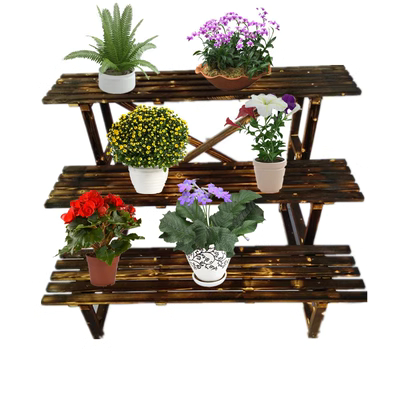 Gỗ carbonized hoa đứng ban công hoa đứng chống ăn mòn nhiều tầng bằng gỗ kệ ngoài trời giá chậu trồng cây giá - Kệ tủ giày giá rẻ