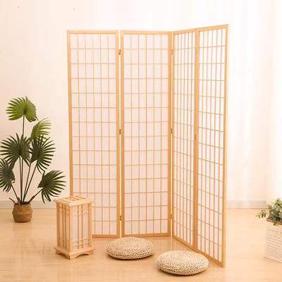 Vách ngăn bằng gỗ nguyên khối theo phong cách Nhật Bản hiên phòng khách có vách ngăn đơn giản hiện đại
