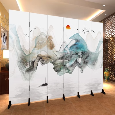Màn hình trang trí vách ngăn phòng khách văn phòng khách sạn hiện đại tối giản gấp Trung Quốc tự do phong cảnh vải gấp màn hình