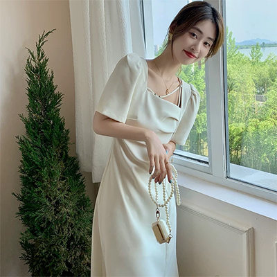 Mùa hè 2019 mới xuyên cổ áo của phụ nữ từ cổ áo cẩn thận máy cổ tích nhỏ gợi cảm khí chất Slim Một chiếc váy chữ - A-Line Váy đầm xòe ngắn