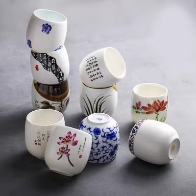 Nhật Bản gốm Kung Fu Teacup gốm Master Cup Cup đơn Cup Cup cà phê Ice Cracked Cup Eo Drum Cup Tea Set