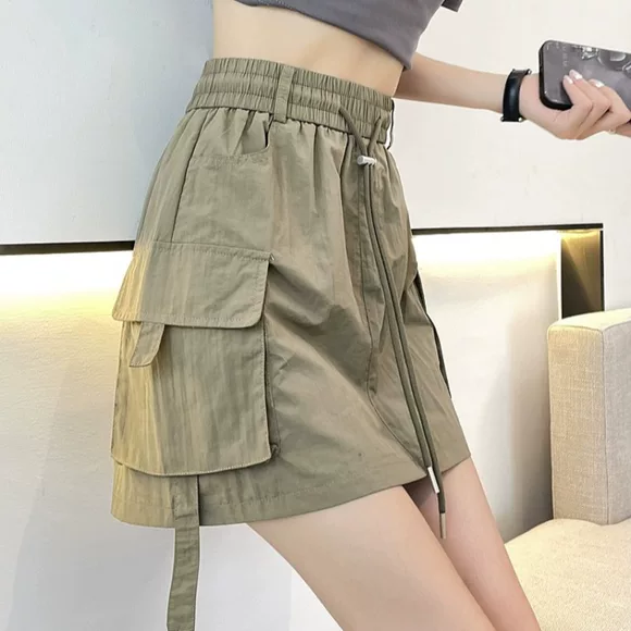 Mùa thu và mùa đông mới của phụ nữ quần eo cao pu da một từ cơ sở quần short da màu đen mặc quần giản dị quần rộng chân hoang dã thoi trang nu