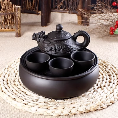 Bộ trà cung cấp đặc biệt màu tím cát ấm trà khay trà trà nghi lễ hoàn chỉnh bộ đồ gốm sứ Kung Kungfu nhà