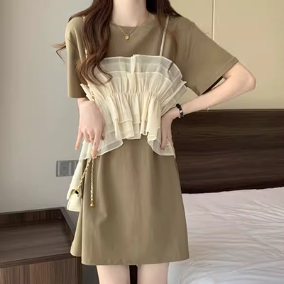Xuân-Hè 2019 phiên bản mới của Hàn Quốc với chỉ khâu đen trắng Slim Một chiếc váy denim nữ thời trang đẹp - A-Line Váy váy suông chữ a cho người béo