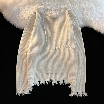 Áo khoác nữ của Châu Âu mùa thu đông 2019 áo len mới gió lười áo len cổ cao sọc dày - Áo len