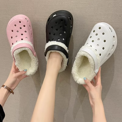 Dép Crocs cộng với dép bông ấm áp nhung EVA Giày y tá bệnh viện chống trượt chống mài mòn