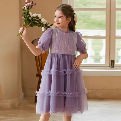 Váy Lưới Nữ Thu Đông LittleNaive Đính Hạt Cườm Váy Công Chúa Trẻ Em Ngày Lễ Ngọt Ngào Vừa Và Lớn Trẻ Em