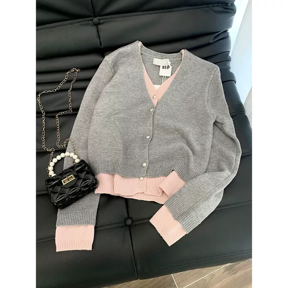 Bi Shu Yu Fu Chun mới của phụ nữ thời trang sọc tương phản áo len đan len BK21168008 - Đan Cardigan áo khoác cardigan