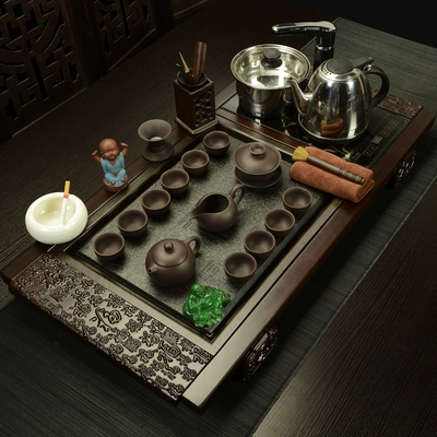 Bộ ấm chén trà du lịch phong cách Nhật Bản, Bộ ấm chén sứ kèm khay trà gỗ