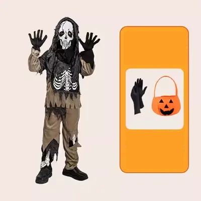 halloween phù thủy Halloween trẻ em trang phục bé trai trang phục hóa trang ma quần áo rách mặt nạ đầu lâu chết quỷ ăn mặc google halloween 2018