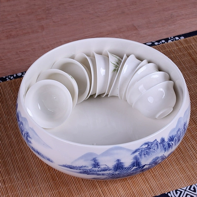 Trà rửa gốm sứ màu xanh và trắng bút rửa bát trà Kung Fu bộ trà rửa bát nồi chén trà daffodil chậu hoa văn hóa trà lễ phụ kiện