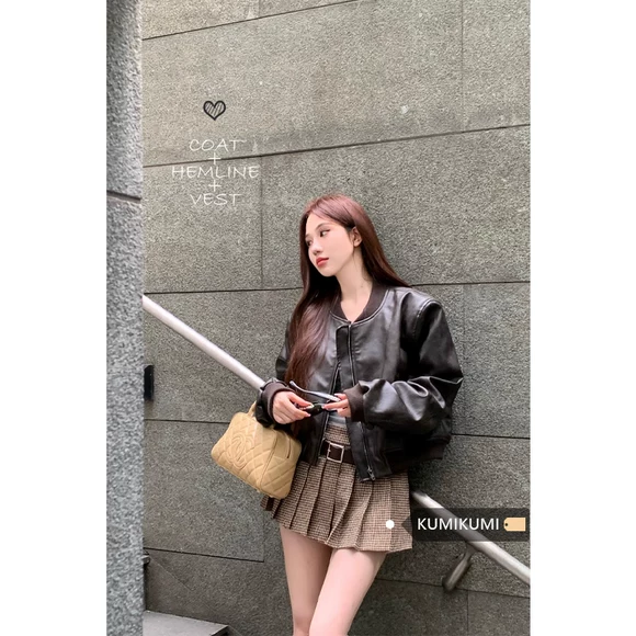 Mùa thu đông 2018 mới của Hàn Quốc thời trang hoang dã rắn rỏi màu đơn độc áo dài tay áo len ngắn nữ sinh viên