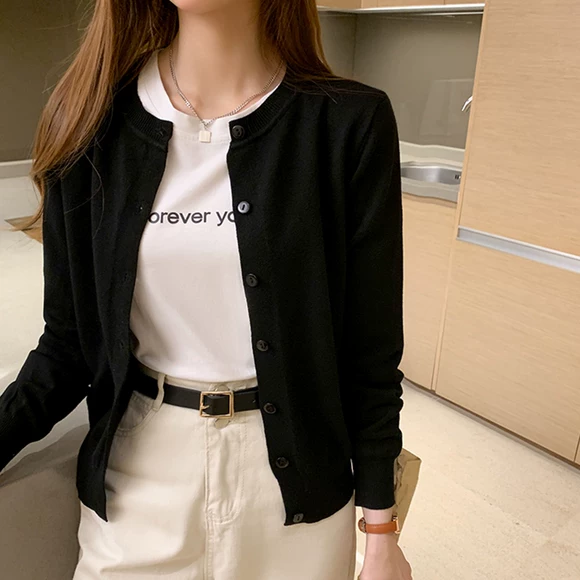 2018 đầu mùa thu mới đan cardigan nữ chic áo len bên ngoài dài tay áo đoạn ngắn áo lười biếng áo khoác mỏng