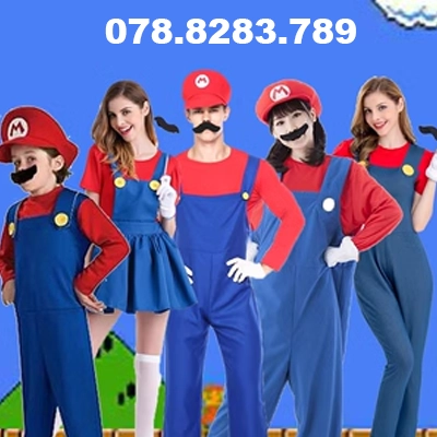 Halloween Trưởng Thành Cosplay Mario Hóa Trang Trang Phục Super Mario Hiệu Suất Treo Áo