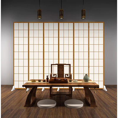 Màn hình Nhật Bản và gió anh đào giả gỗ vân lưới thời trang phòng khách nhà hàng ăn gấp nếp làm đẹp phân vùng vải
