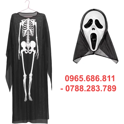 cos Trang phục hóa trang Halloween được trang trí bằng bộ xương ma quái quần áo cho người lớn và trẻ em nam nữ mặt nạ kinh dị