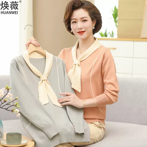 Váy trung niên của phụ nữ trung niên mới trung niên mẹ tải cotton cotton cotton nhân tạo váy rộng kích thước lớn đầu gối váy dài - Quần áo của mẹ