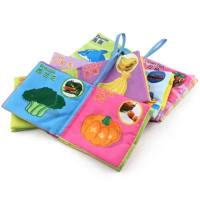 Nhà máy trực tiếp new baby baby Trung Quốc và Tiếng Anh cuốn sách vải palm sách early education puzzle với khăn giấy cuốn sách 5 trang